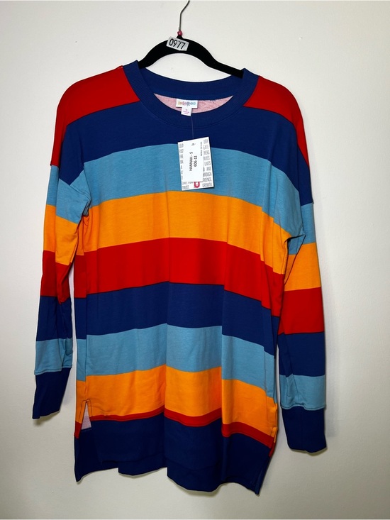 LuLaRoe Sweaters - LuLaRoe HannaColorblock Stripe Long Sleeve Tunic - Red, Blue, Orange, Light Blue